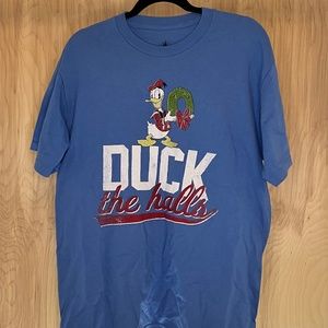 Disney Store Men's Donald Duck Duck The Halls Blue Xmas T-shirt Japan 3L/US XL